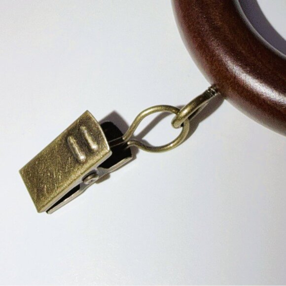 Curtain Pole Rings (Walnut)& Clips Set of 14 Wood Rings Fit up to 2" Pole - Picture 3 of 4